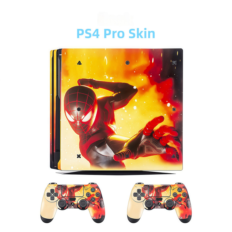 Active Mind Ltd PS4 Pro Protective Skin Full Kit - Console \u0026 Controller PVC Cover | Anti-Scratch Shield, Residue-Free Adhesive, 5 Min Install(Spider Man Miles Morales Red)